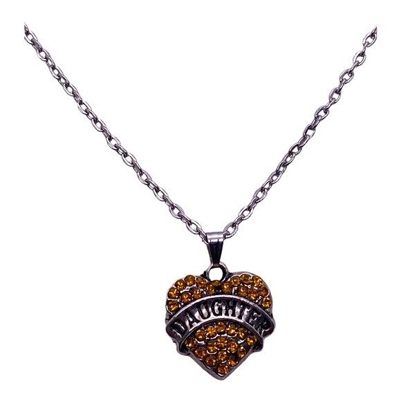 Imitation Yellow Topaz Daughter Cubic Zirconia Heart Necklace Gift Box - Picture 1 of 5